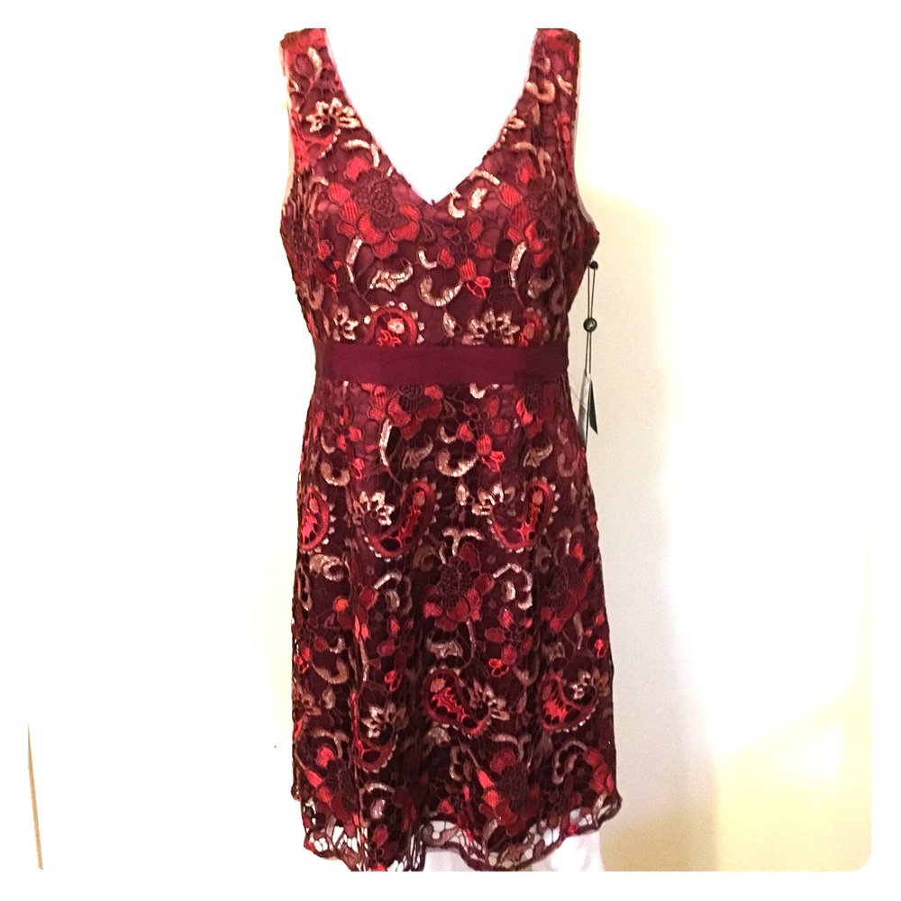 Red Lace Sequin Cocktail Party 🎉 Dress 12P